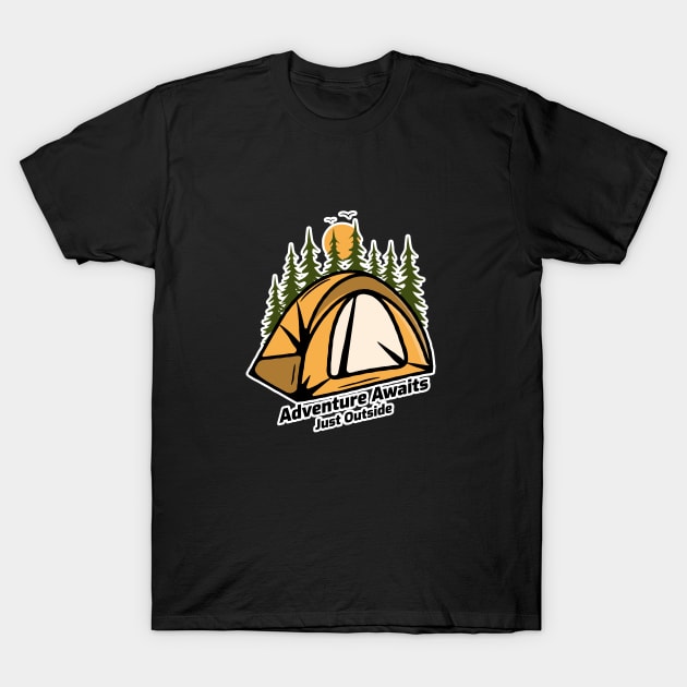 Adventure Awaits – Just Outside camping & hiking T-Shirt by Lamount Tees